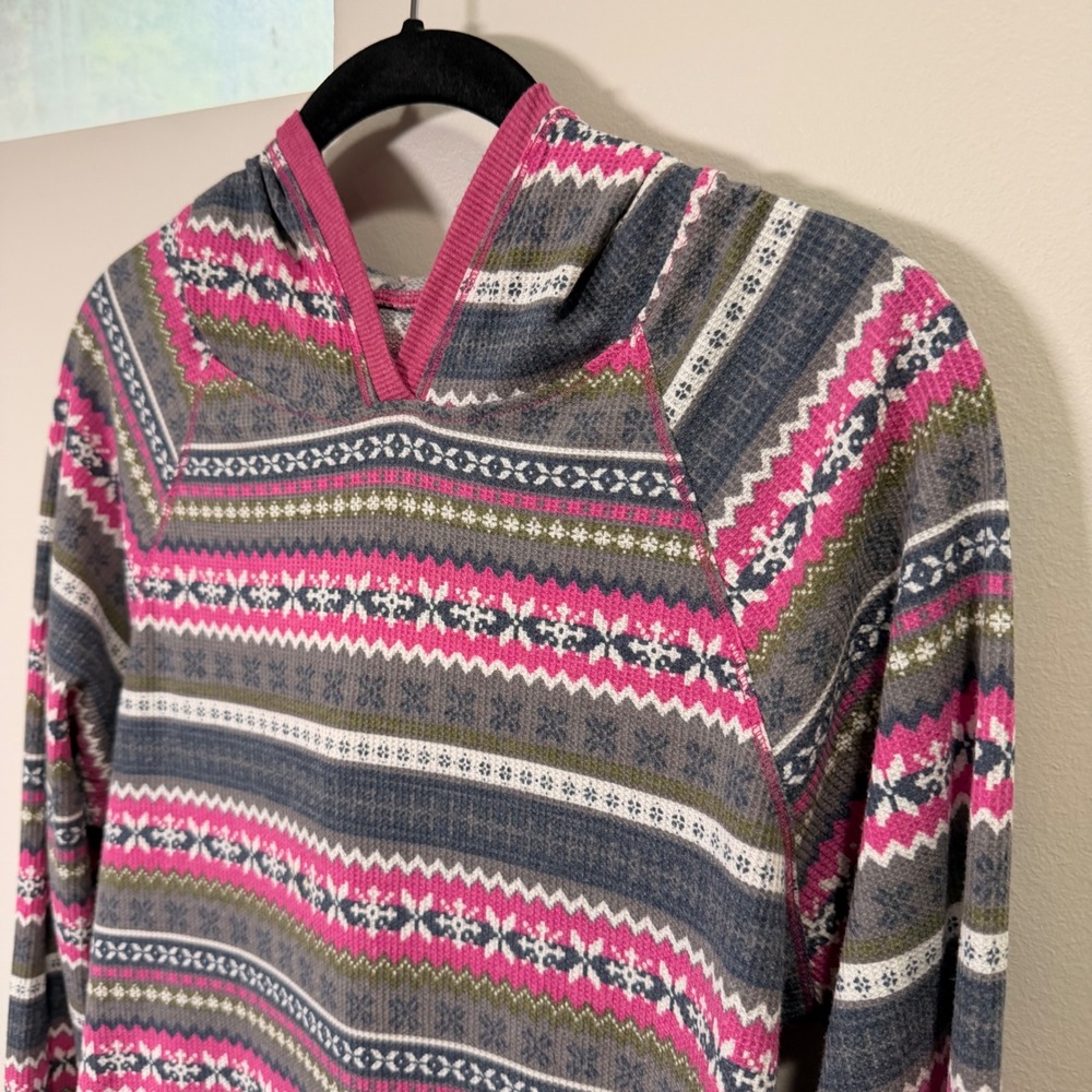 Cuddl Duds Hooded Stretch Thermal Base Layer (L) Fair Isle Nordic Print Warm - Picture 5 of 11